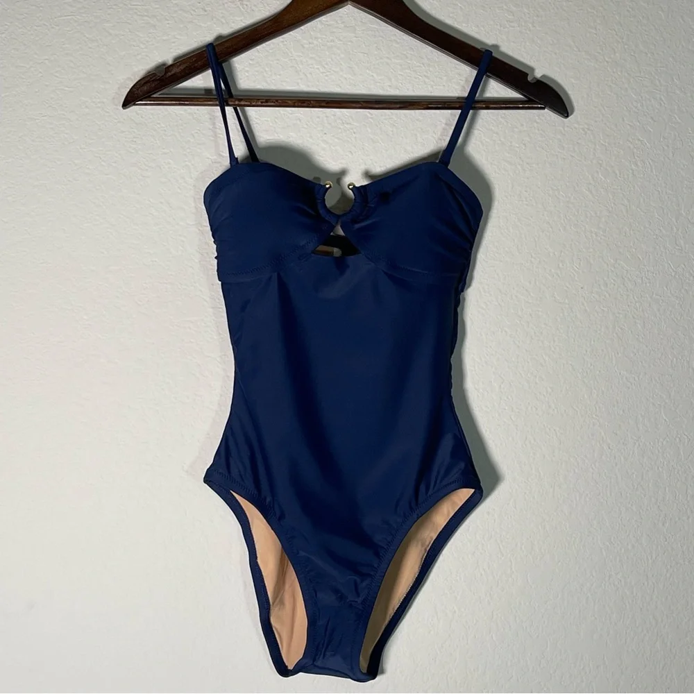 J Crew Fac NWT Ring One Piece Swimsuit Size XXS in Navy Blue Removable Straps